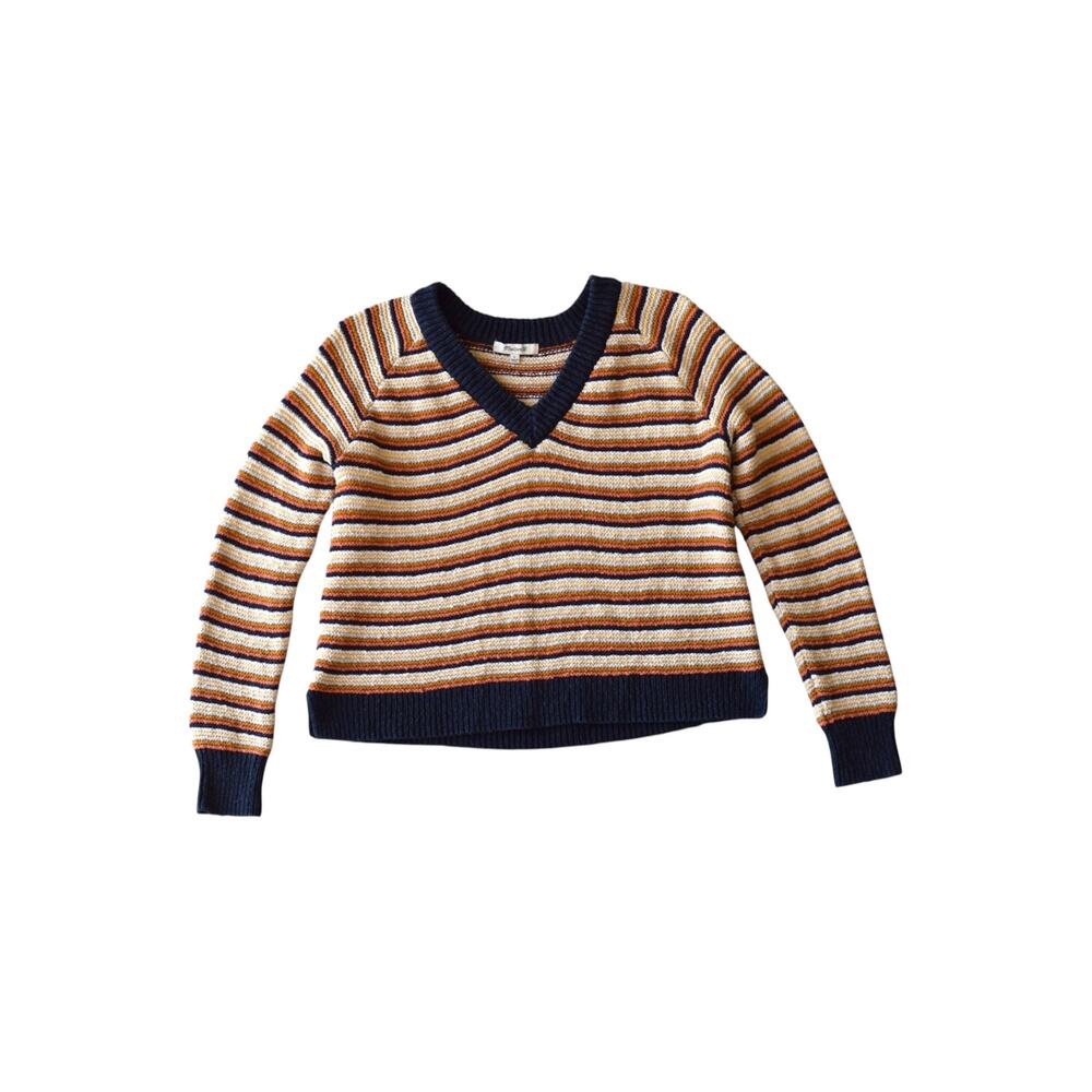 Madewell Striped V Neck Sweater Small Cotton Knit Multicolor